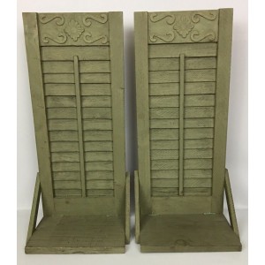 2 Home Interiors Sage Green Wooden Shutter Shelves Country Cottage Decor   183270537327
